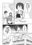  bowl chair closed_eyes comic greyscale highres kaga_(kantai_collection) kantai_collection long_hair monochrome multiple_girls muneate napkin ooi_(kantai_collection) open_mouth plate shaded_face smile translation_request yatsuhashi_kyouto 