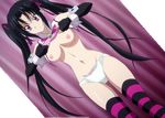  1girl black_hair breasts high_school_dxd long_hair nipples panties purple_eyes serafall_leviathan smile solo standing stitched thighhighs topless twintails underwear white_panties 