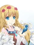  1girl bird blonde_hair blue_eyes blush braid dress flower hairband long_hair rose shirley_fennes smile tales_of_(series) tales_of_legendia 