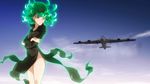  1girl animated animated_gif b-52 black_dress dress flying green_eyes green_hair one-punch_man plane psychic sky solo tatsumaki 