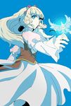  1girl blonde_hair blue_background blue_eyes braid breasts dress flower hairband long_hair rose shirley_fennes smile tales_of_(series) tales_of_legendia 