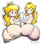 anus ass blonde_hair breasts crown dual_persona earrings elbow_gloves from_behind gloves gray_impact jewelry lips long_hair looking_back mario_&amp;_luigi mario_&amp;_luigi:_paper_jam multiple_girls nipples nude paper_mario princess_peach pussy sideboob super_mario_bros. take_your_pick uncensored 