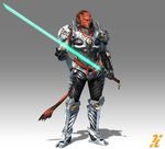  1boy alien armor energy_blade energy_sword facial_mark ga_jiarg huge_filesize nintendo official_art red_hair solo sword tail weapon xenoblade_chronicles_x yellow_eyes 