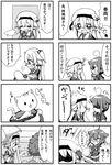  4koma :3 ? ahoge animal black_serafuku braid bush cat cat_tail check_translation closed_eyes comic commentary fingerless_gloves fleeing gloves greyscale hair_flaps hair_ornament hair_ribbon harusame_(kantai_collection) hat hat_removed headwear_removed highres holding holding_hat holding_umbrella jako_(jakoo21) kantai_collection long_hair monochrome multiple_4koma multiple_girls open_mouth remodel_(kantai_collection) ribbon school_uniform serafuku shaded_face shigure_(kantai_collection) side_ponytail single_braid tail translated translation_request umbrella 
