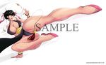  1girl alternate_costume bare_legs bare_shoulders breasts capcom china_dress chinese_clothes chun-li cleavage dress female kicking large_breasts legs push!_(pushmylove) shiny_skin short_hair sideboob solo street_fighter street_fighter_iv watermark 