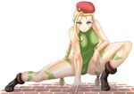  1girl blonde_hair braid breasts cammy_white female hat keito_fujihara leotard long_hair solo street_fighter twin_braids 