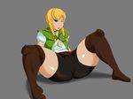  1girl blonde_hair blue_eyes cameltoe compass hood kikoshou linkle looking_at_viewer necklace nintendo one_eye_closed parted_lips solo spread_legs the_legend_of_zelda thick_thighs thigh_boots twin_braids zelda_musou 