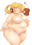  1girl bikini blonde_hair breasts fat food fusa_(starless2323) headphones nitroplus plump smile starless2323 super_pochaco swimsuit 