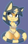  2016 :3 animal_crossing ankha_(animal_crossing) anthro bandage black_hair breasts cleavage clothed clothing domestic_cat egyptian felid feline felis female fur hair looking_up mammal nintendo solo thick_thighs thread unknown_artist video_games yellow_fur 