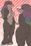  blue_hair breasts copyright_request dog furry green_hair long_hair multi_breast multicolored_hair multiple_breasts nipples purple_hair translation_request ykrnsk 