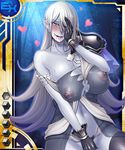  breasts card_(medium) character_request dullahan_(taimanin_asagi) female fingering huge_breasts large_breasts lilith-soft long_hair looking_at_viewer monster_girl naughty_face nipples pale_skin saliva scar shiny_skin sian silver_hair solo sweat taimanin_asagi taimanin_asagi_battle_arena 