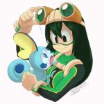  2019 absurd_res ambiguous_gender asui_tsuyu black_eyes clothed clothing crossover duo eyewear female goggles green_hair hair hi_res human long_hair mammal my_hero_academia nintendo open_mouth pok&eacute;mon pok&eacute;mon_(species) reptile scalie signature simple_background sobble twistedgrimtv video_games 