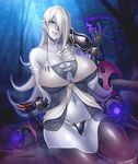  breasts character_request cleavage dullahan_(taimanin_asagi) female hair_over_one_eye huge_breasts large_breasts lilith-soft long_hair looking_at_viewer monster_girl pale_skin scar shiny_skin sian silver_hair solo taimanin_asagi taimanin_asagi_battle_arena 