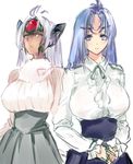  2girls breasts dress female kos-mos large_breasts long_hair multiple_girls negresco sketch t-elos xeno_(series) xenosaga 