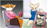  aggressive_retsuko bdsm bondage bound breasts canid canine cervid clothed clothing duo female fennec fenneko fox hood mammal nipples phone smile straps tsunoda zinnick 