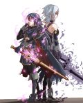  2girls aqua_(kingdom_hearts) armor blue_eyes cape detached_sleeves falchion_(fire_emblem) fingerless_gloves fire_emblem fire_emblem:_kakusei full_body gimurei gloves jewelry keyblade kimkun06 kingdom_hearts kingdom_hearts_birth_by_sleep kingdom_hearts_iii long_hair lucina multiple_girls necklace nintendo red_eyes short_hair simple_background spoilers super_smash_bros. super_smash_bros._ultimate sword tiara weapon white_hair 