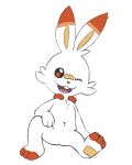  anthro buckteeth fur lagomorph lambent looking_at_viewer male mammal nintendo nude one_eye_closed open_mouth pok&eacute;mon pok&eacute;mon_(species) scorbunny sitting solo teeth video_games 