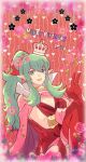  1girl boots breasts cape chiki crown dragon dress fire_emblem fire_emblem:_kakusei fire_emblem:_monshou_no_nazo garter_straps gloves green_eyes green_hair hair_ornament highres jewelry kiriya_(552260) large_breasts long_hair looking_at_viewer nintendo older open_mouth pointy_ears ponytail red_dress short_dress side_slit smile solo strapless strapless_dress thigh_boots thighhighs tiara 