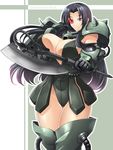  1girl armor axe breasts erect_nipples haganef large_breasts mecha_musume weapon zaku zaku_ii 