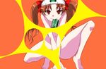  arai_satomi armband_removed bow bubble_filter gekoge_satoru hair_bow mouth_hold nude object_on_head orange_eyes orange_hair panties panties_on_head parody saotome_otome seiyuu_connection shimoneta_to_iu_gainen_ga_sonzai_shinai_taikutsu_na_sekai shirai_kuroko simple_background solo squatting to_aru_kagaku_no_railgun to_aru_majutsu_no_index twintails underwear 