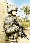  1boy assault_rifle flag gun helmet iraq military rifle soldier solo sumisi weapon 