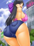  ass breasts city denim female huge_ass jeans kawanuma_uotsuri large_breasts looking_back open_mouth pants pixiv_manga_sample saionji-ke_no_hinichijou_haruka_hen short_shorts skin_tight solo thick_thighs wide_hips 