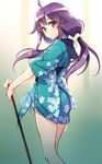  ahoge an2a blush female japanese_clothes kantai_collection kimono long_hair pink_eyes purple_hair smile staff taigei_(kantai_collection) twintails 