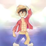  1boy black_hair hat hybridstaar male_focus monkey_d_luffy one_piece scar short_hair smile solo straw_hat 