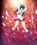  aqua_eyes black_hair blush breasts cleavage igawa_asagi kagami_hirotaka large_breasts lingerie long_hair looking_at_viewer md5_mismatch panties petals pleated_skirt school_uniform shoes skirt sleeves_rolled_up solo taimanin_(series) taimanin_asagi taimanin_asagi_zero underwear 