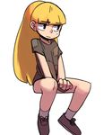  1girl artist_request blonde_hair covering gravity_falls pacifica_northwest patches shoes solo 