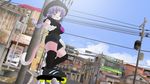  1girl 3d 3d_custom_girl artist_request blue_eyes cat furry hat long_hair open_mouth pants purple_hair skateboard solo streets thighhighs 