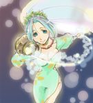  1girl aqua_hair blue_eyes braid breasts choker cleavage dress grune_(tales) necklace short_hair smile tales_of_(series) tales_of_legendia veil 