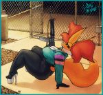  big_breasts big_butt breasts butt cleavage clothed clothing delphox detailed_background female footwear ghetto_delphox gun hair high_heels jacket looking_at_viewer nintendo pok&eacute;mon pok&eacute;mon_(species) ranged_weapon shoes sligarthetiger solo thick_thighs video_games weapon wide_hips 