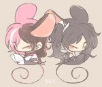  2girls black_hair brown_hair chibi dual_persona mouse_ears multicolored_hair multiple_girls neo_(rwby) pink_hair rapop rwby simple_background tail twintails wink 
