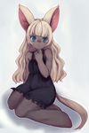 1girl artist_request blonde_hair blue_eyes cat furry long_hair looking_at_camera looking_at_viewer simple_background solo 