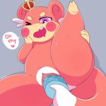  &lt;3 &lt;3_eyes absurd_res blue_background blush blush_sticker clitoris crown female fuwa_slowpoke hi_res masturbation nikkibunn nintendo one_eye_closed open_mouth penetration pink_skin pok&eacute;mon pok&eacute;mon_(species) purple_eyes pussy raised_leg semi-anthro sex_toy simple_background slowpoke solo spread_legs spreading thick_thighs toying_self vaginal vaginal_masturbation vaginal_penetration video_games 