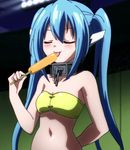  1girl bikini blue_hair collar food ice_cream navel nymph_(sora_no_otoshimono) popsicle robot_ears small_breasts solo sora_no_otoshimono swimsuit tongue twintails 