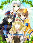  4girls black_hair blonde_hair braid breasts brown_eyes brown_hair chloe_valens choker cleavage dress eyes_closed green_eyes grune_(tales) hat long_hair multiple_girls norma_beatty shirley_fennes short_hair silver_hair tales_of_(series) tales_of_legendia veil 