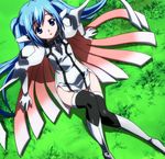  1girl blue_eyes blue_hair chains collar gloves long_hair looking_at_viewer nymph_(sora_no_otoshimono) robot_ears solo sora_no_otoshimono thighhighs twintails very_long_hair wings 