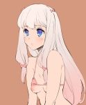  1girl :o blue_eyes bow bra bra_lift breasts eromanga_sensei hair_bow izumi_sagiri kenshin187 long_hair looking_up low-tied_long_hair multicolored_hair nipples pink_hair small_breasts solo two-tone_hair underwear 