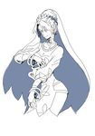  1girl bracelet braid breasts choker cleavage dress earrings grune_(tales) jewelry monochrome necklace open_mouth short_hair tales_of_(series) tales_of_legendia veil 