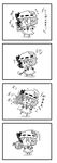  /\/\/\ 1girl 4koma :3 bat_wings bow brooch chibi comic commentary detached_wings dress fang flailing flying_sweatdrops greyscale hat hat_bow heart highres jewelry mob_cap monochrome noai_nioshi open_mouth patch puffy_short_sleeves puffy_sleeves remilia_scarlet short_hair short_sleeves solo sticker sweat touhou translated wings |_| ||_|| 