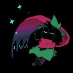  black_background bovid building caprine cocoa-ando deltarune eyes_closed eyewear glasses goat hat house mammal ralsei scarf simple_background solo star video_games 