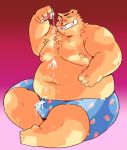  2019 anthro arufina_w belly bulge clothing humanoid_hands male mammal moobs navel nipples overweight overweight_male simple_background sitting solo suid suina sus_(pig) underwear wild_boar 