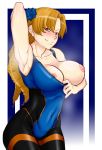  1girl absurdres areolae armpits blonde_hair breasts fate/stay_night fate_(series) female flower highres large_breasts leotard looking_at_viewer luviagelita_edelfelt nail_polish nipples red_eyes skin_tight smirk solo tammaro tammdraws 