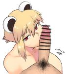  2019 animal_ears araiguma-san blonde_hair breasts censored cum erection hetero large_breasts lips male_pubic_hair nipples penis penis_kiss precum pubic_hair red_eyes short_hair tsukudani_(coke-buta) 