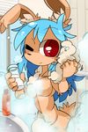  artist_request blue_hair bunny cleaning imouchi_sutan long_hair one_eye_closed red_eyes shower 