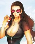  black_hair breasts cleavage hair_slicked_back large_breasts light_smile long_hair narongchai_singhapand nico_robin one_piece solo sunglasses unzipped 