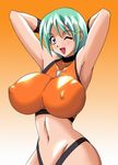  armpits artist_request breasts divergence_eve green_hair huge_breasts kiri_marialate solo tagme 
