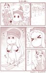  alternate_costume borrowed_character comic commentary contemporary cosplay hat horn horns kantai_collection long_hair mittens monochrome moomin multiple_girls muppo northern_ocean_hime northern_ocean_hime_(cosplay) seaport_hime shinkaisei-kan ski_gear ski_goggles skis sneezing translated trembling yamato_nadeshiko 